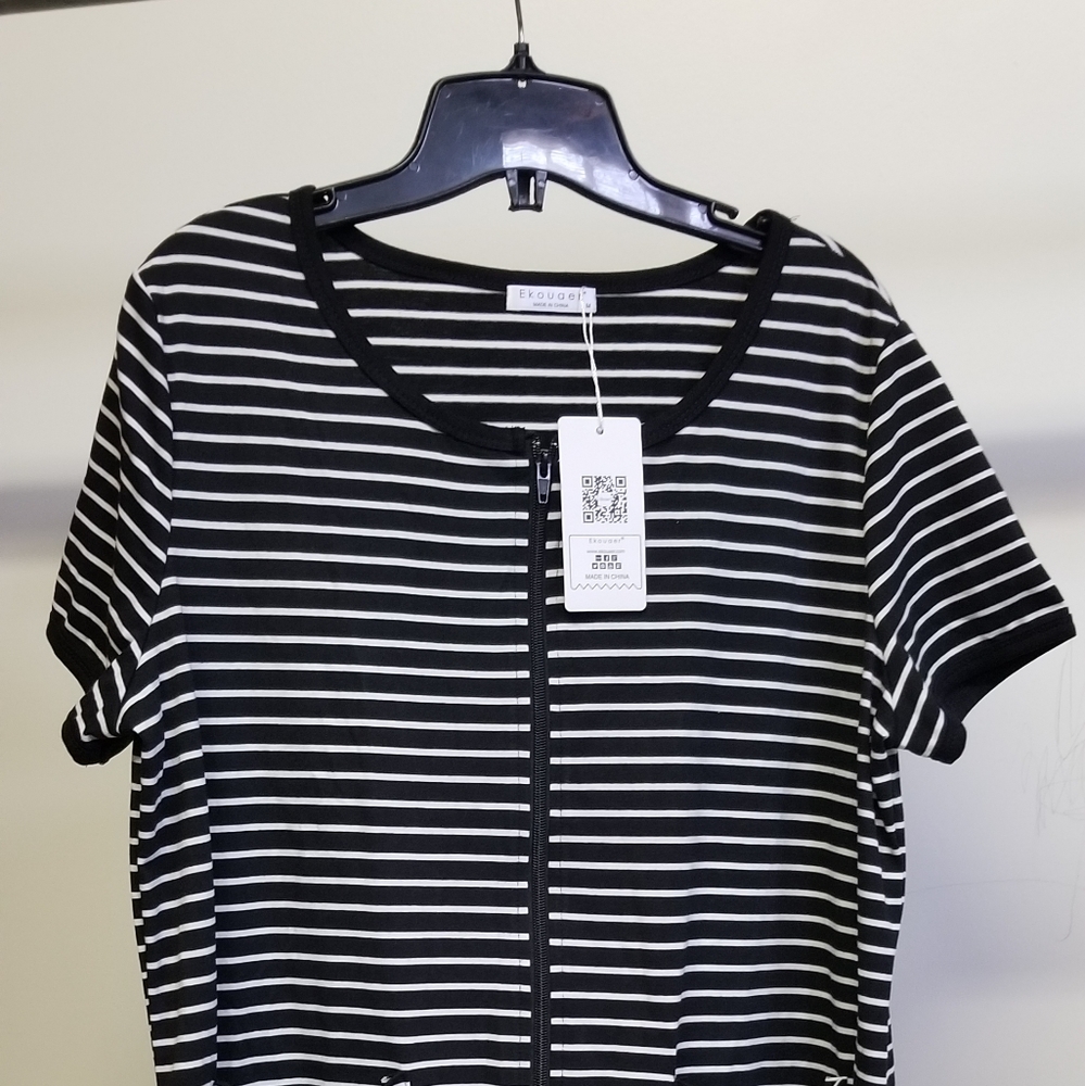 Ekouaer short-sleeved zipper nightgown